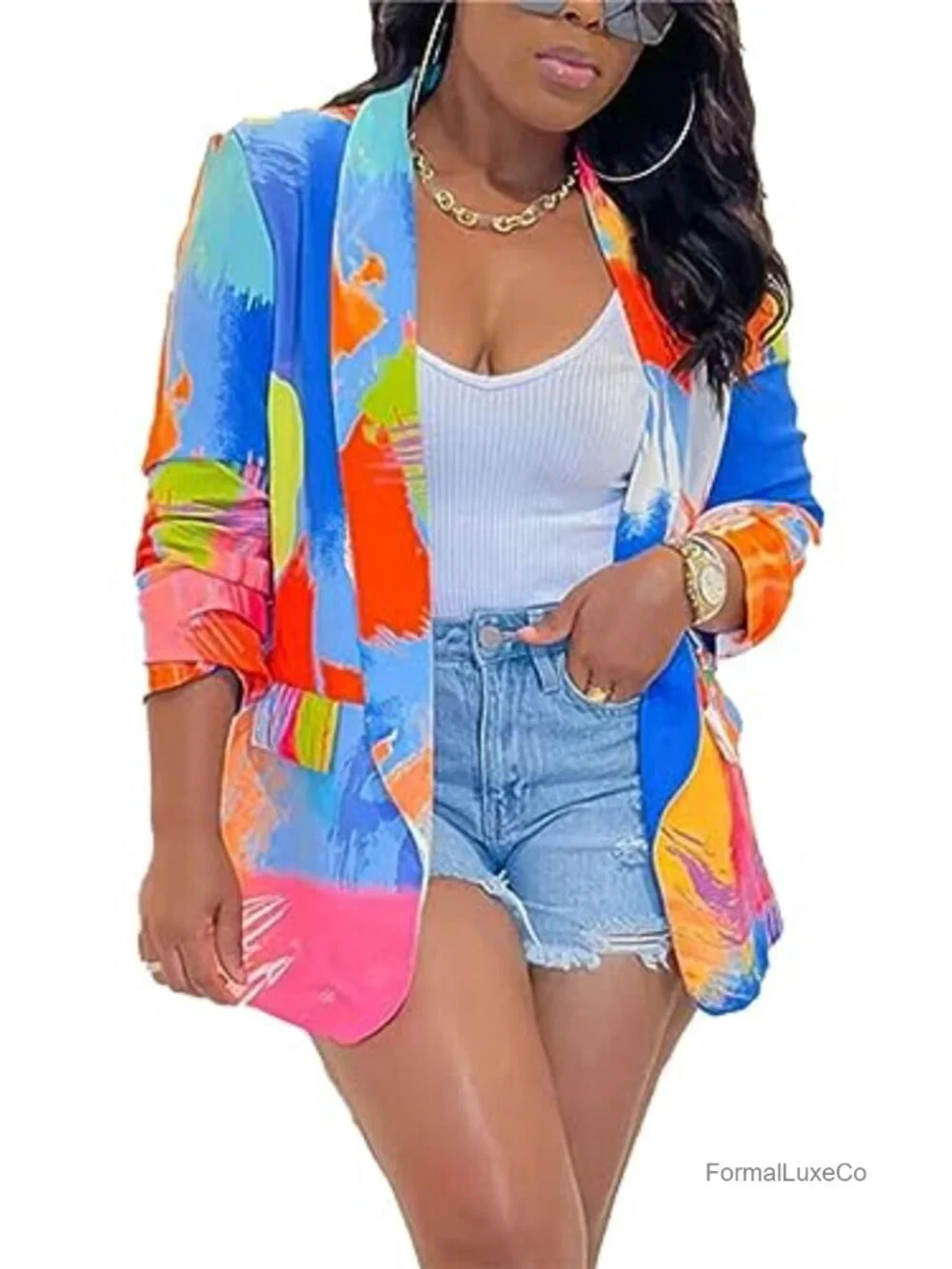 Casual Blazer Jacket Long Sleeve Open Front Work Office Blazer Polyester